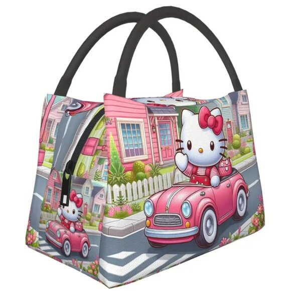Hello Kitty Insulated Lunch Bag Reusable Cooler Tote with Cute Car Floral Design - Picture 1 of 6
